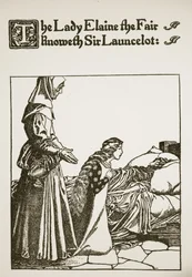 Die Dame Elaine die Schöne kennt Sir Launcelot, Illustration aus 